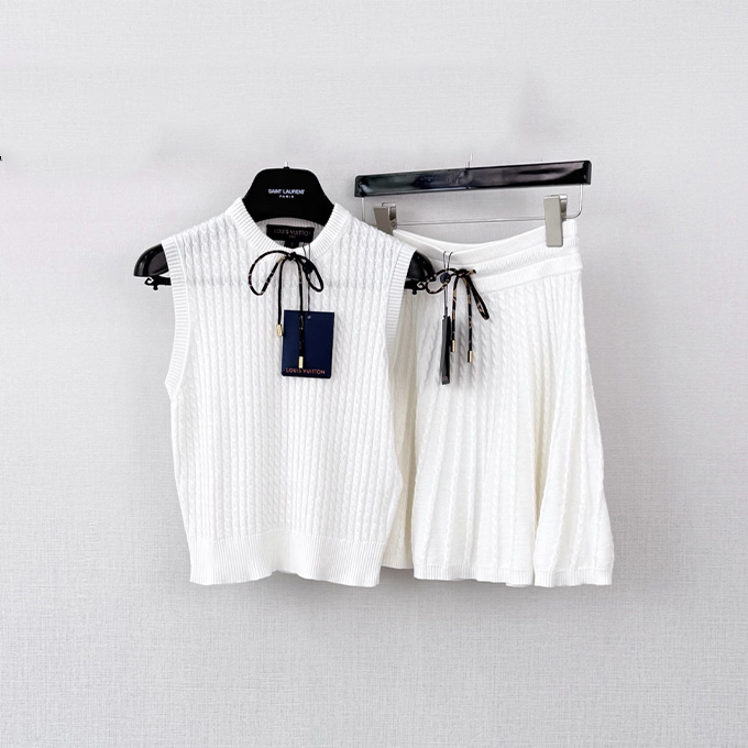lv louis vuitton cable-knit sleeveless top & mini skirt